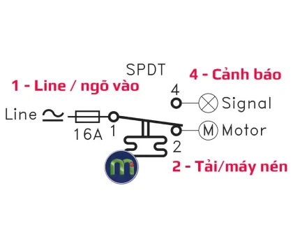 Sơ đồ đấu nối cho Danfoss KP5, KP5A, KP6, KP6A, KP7