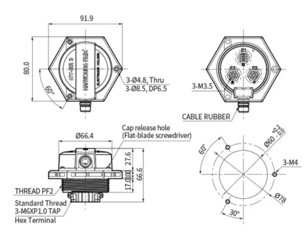 Bản vẽ kích thước của Hanyoung HY-ER3 (đơn vị mm)