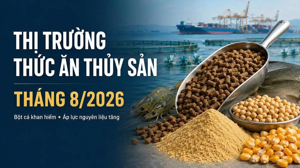 Thị trường thức ăn và nguyên liệu thức ăn thủy sản tháng 8/2026: Bột cá khan hiếm, cuộc đua chuyển sang tối ưu chi phí nuôi